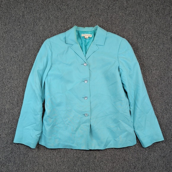 Pendleton Vintage Silk Bright Turquoise Blue Blazer Classic Quiet Luxury Jacket — photo 2